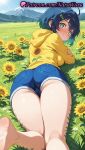 1girl 1girl 1girls 2025 ahoge ai ai_assisted ai_generated anime anime_style asian ass ass bangs bare_legs barefoot big_breasts blue_eyes blue_hair blue_shorts blue_sky blush breasts bust cameltoe closed_mouth cloud crossed_arms day denim denim_shorts feet feet_out_of_frame female_focus female_only field floral_print flower flower_field flowers foot_fetish foot_out_of_frame from_behind grass hair_between_eyes hair_clips hair_ornament hairclip hentai high_quality high_res high_res high_resolution hood hood_down hoodie jacket juicy_butt kneepits large_ass legs long_sleeves looking_at_viewer looking_back lying medium_breasts mountain mountainous_horizon natsuyoru on_grass on_ground on_stomach ooto_ai outside patreon short_hair short_shorts shorts sky smile soles solo_female stable_diffusion star-shaped_pupils sun sunflower sunflower_field sweat symbol-shaped_pupils thighs toes voluptuous voluptuous_female wonder_egg_priority yellow_flower yellow_hoodie