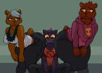  1girl anthro ass bear bent_over big_ass big_breasts blush bombshell_(nitw) breasts cat cleavage clothed clothing ear_piercing feline female/female furry group mae_(nitw) mammal night_in_the_woods pants piercing selmers_(nitw) signirsol skirt smile thick_thighs wide_hips 