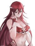 1girl 1girl 1girl alluring bare_shoulders bikini blush cleavage cordelia_(fire_emblem) cordelia_(summer)_(fire_emblem) embarrassed fire_emblem fire_emblem_awakening fire_emblem_heroes lips long_hair midriff nintendo plain_background red_bikini red_eyes red_hair red_swimsuit simple_background small_breasts solo_female swimsuit tommietomm very_long_hair white_background