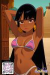 1girl 1girl 1girl ai_generated arm_behind_head armpits arms_behind_head arms_up artist_logo bangs bare_shoulders big_breasts bikini black_hair blunt_bangs blush breasts brown_eyes chel_(the_road_to_el_dorado) clavicle cleavage closed_mouth clothing cowboy_shot dark-skinned_female dark_skin day earrings female_only jewelry lips littlehentai long_hair looking_at_viewer medium_breasts midriff navel one_arm_up outside parted_lips pink_bikini savitar savitar_(artist) standing stomach swimsuit the_road_to_el_dorado thighs under_boob very_long_hair