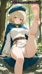 1girl 1girl 1girls 2025 ai ai_generated anime anime_style arm_support asian bangs bare_legs barefoot belt beret big_breasts blonde_hair blue_cape blue_headwear blush bow bow_panties breasts brown_belt brown_eyes bust cameltoe cape choker cloak closed_mouth clothing_cutout collar crossed_bangs delicious_in_dungeon dress dungeon_meshi falin_touden feathers feet female_focus female_only fetish flower foot_fetish foot_focus foot_out_of_frame forest green_choker green_headwear hair_between_eyes hat hat_feather hentai high_quality high_res high_res high_resolution kneepits leg_lift legs legs_up lipstick long_sleeves looking_at_viewer medium_breasts natsuyoru nature outside pale_skin panties panties patreon pov_feet presenting_foot rock shirt short_dress short_hair sitting smile soaking_feet soles solo_female spread_toes stable_diffusion sweat thighs toes tree underwear voluptuous voluptuous_female water white_dress white_flower white_panties white_shirt yellow_eyes