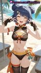 1girl 1girl 1girls 2025 ahegao ai ai_generated anime anime_style armpit armpits asian ass_visible_through_thighs bangs bare_shoulders beach beach_chair beach_umbrella bell big_breasts bikini black_bikini black_gloves black_legwear black_thighhighs blue_hair blush bow braid braided_hair_rings breasts bust cameltoe cloud covered_nipples cowboy_shot dark_blue_hair day double_bun double_v female_focus female_only fingerless_gloves genshin_impact gloves hair_bun hair_ornament hair_rings hairclip hands_up hentai high_quality high_res high_res high_resolution looking_at_viewer medium_breasts natsuyoru navel ocean open_mouth outside palm_tree patreon rolling_eyes sand short_hair sky small_breasts smile solo_female stable_diffusion standing stockings stomach sunlight swimsuit tassel thick_eyebrows thigh_gap thigh_strap thighs tongue tongue_out tree umbrella vision_(genshin_impact) voluptuous voluptuous_female w water xiangling_(genshin_impact) yellow_eyes