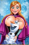 1boy 1girl anna_(frozen) big_breasts breasts carrot disney female food frozen_(movie) male nipples olaf snow snowflakes snowman stick vegetable