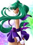 1_female 1_human 1girl ass bishoujo_senshi_sailor_moon clothed cyan_hair earrings female female_human female_only gloves hair human human_only leotard long_hair looking_back makeup panties purple_hair sailor_pluto serafuku setsuna_meioh skirt skirt_lift solo standing very_long_hair