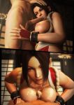 1girl 3d big_breasts breasts brown_hair cum cum_on_breasts cum_on_face fellatio hetero imaginarydigitales king_of_fighters long_hair mai_shiranui male nipples oral paizuri penis ponytail xnalara