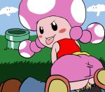 1boy 1girl anus ass big_ass black_eyes clothed_sex cloud gif happy_sex josemalvado looking_at_viewer looking_back luigi male naughty_face nintendo no_panties penis pov skirt sky straight super_mario_bros. toadette