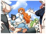  ass big_ass big_breasts breasts cleavage erect_nipples female garou_damenade monet_(one_piece) nami nipples one-piece_swimsuit one_piece school_girl school_uniform shirahoshi swimsuit tashigi 