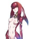 1girl ban blush breasts breath_of_the_wild clavicle completely_nude fins fish_girl functionally_nude gills high_resolution jewelry looking_at_viewer medium_breasts mipha modesty_nude monster_girl mostly_nude navel nipples no_bra no_panties no_pants nopan nude nude_female out-of-frame_censoring parted_lips princess_mipha simple_background small_breasts stomach the_legend_of_zelda upper_body white_background zora