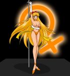 1_female 1_girl 1_human 1girl aino_minako bishoujo_senshi_sailor_moon blonde_hair blue_eyes breasts earring female female_human female_only gloves hair human human_only indoors long_hair looking_at_viewer make_up minako_aino mostly_nude nipples no_bra panties posing sailor_moon sailor_venus solo standing stripper stripper_pole topless venus_symbol very_long_hair