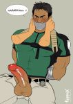 chris_redfield erect_penis muscle tape_gag tight_shirt