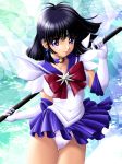 1_female 1_human 1girl bishoujo_senshi_sailor_moon black_hair choker clothed earrings female female_human female_only gloves hair hotaru_tomoe human human_only leotard looking_at_viewer make_up sailor_saturn serafuku skirt skirt_lift solo solo_female standing tiara tomoe_hotaru