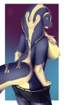 1girl 1girl anthro ass big_breasts breasts clothed clothing fur furry harnny high_res lehandrea looking_at_viewer nipples pants_down partially_clothed reptile scalie smile snake standing teasing topless