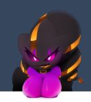  1girl 1girl 2014 anthro banette big_breasts breasts collar high_res huge_breasts humanoid looking_at_viewer mega_banette mega_evolution nintendo non-mammal_breasts pink_eyes plain_background plantpenetrator pokemon zipper 