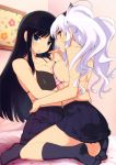  2_girls big_breasts black_hair blush breasts cute ikaruga_(senran_kagura) long_hair looking_at_viewer miniskirt multiple_girls senran_kagura white_hair yagyuu_(senran_kagura) 