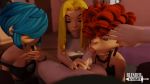 animated blenderknight blonde_hair blue_hair ed,_edd,_'n'_eddy fellatio gif kanker_sisters lee_kanker looking_at_viewer marie_kanker may_kanker oral red_hair