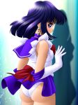 1_female 1_human 1girl against_wall ass bishoujo_senshi_sailor_moon black_hair choker clothed earrings female female_human female_only gloves hair hotaru_tomoe human human_only leotard looking_at_viewer looking_back makeup sailor_saturn serafuku skirt skirt_lift solo solo_female standing tiara tomoe_hotaru upskirt