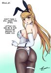 2021 alluring animal_ears ass bunny_ears bunny_tail high_res izai_ah leggings long_hair looking_back mythra mythra_(xenoblade) nintendo ponytail super_smash_bros._ultimate tail voluptuous xenoblade_(series) xenoblade_chronicles_2 yellow_eyes