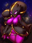 1girl 1girl areola banette big_breasts breasts cleavage curvy elpatrixf hips looking_at_viewer mega_banette nintendo nipples panties pokemon pokephilia purple_eyes purple_nipples purple_sclera purple_skin pussy smile striped_panties undressing wide_hips zipper