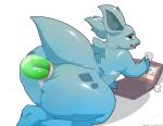 1girl 2016 ambiguous_gender anal anal_penetration anthro anthrofied ass big_ass blue_skin computer dildo genderswap huge_ass javanshir laptop looking_at_viewer looking_back masturbation nidorina nintendo nude open_mouth penetration pokemon pokemorph raised_tail sex_toy simple_background stretched_anus video_games webcam white_background