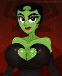 aku big_breasts black_eyes black_hair breasts female green_skin ikra samurai_jack solo ventureswitch