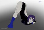 big_ass big_breasts dc_comics grey_body grey_skin jack-o'_challenge jack-o_pose legs mapashonsfw purple_eyes purple_hair raven_(dc) short_hair stockings teen_titans thick_thighs thighs tight_clothing