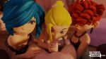 3d animated blenderknight blonde_hair blue_hair ed,_edd,_'n'_eddy fellatio gif kanker_sisters lee_kanker looking_at_viewer marie_kanker may_kanker oral red_hair