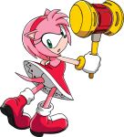 1girl amy_rose anthro dress female_only furry green_eyes hammer hedgehog panties pantyshot piko_piko_hammer pink_body red_dress sega sonic_the_hedgehog_(series) underwear upskirt white_panties