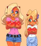 1girl 2017 anthro bandicoot big_breasts breasts coco_bandicoot crash_bandicoot_(series) duo erect_nipples furry huge_breasts kempferzero mammal marsupial nipple_bulge nipples tawna_bandicoot video_games