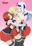 3girls angel_(fairy_tail) bible_black big_breasts blonde_hair blush breasts cosplay cute fairy_tail female female_only flare_corona lexus_(artist) long_hair lucy_heartfilia multiple_girls nipples red_hair school_uniform smile white_hair yuri