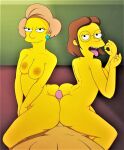 ass breasts buttjob double_buttjob edna_krabappel elizabeth_hoover erect_nipples erection ffm_threesome glasses nude pov the_simpsons thighs threesome