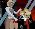 2girls anal ass batman_(series) batman_the_animated_series breasts dc dc_comics dcau dildo from_behind galatea hair harleen_quinzel harley_quinn justice_league justice_league_unlimited multiple_girls pyramid_(artist) sex strap-on the_new_batman_adventures yuri