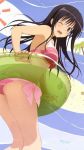  1girl ;o absurdres armpits ass bangs beach bikini black_hair blush breasts brown_eyes butt_crack coconut fish from_below from_side highres innertube kneepits kotegawa_yui leaning_forward long_hair looking_at_viewer looking_back lowleg lowleg_bikini megami motto_to_love-ru official_art one_eye_closed open_mouth palm_tree pink_bikini scan seashell shell side-tie_bikini sideboob solo standing starfish striped striped_bikini striped_swimsuit stuck sun sweatdrop swimsuit to_love-ru transparent tree tsurukubo_hisako very_long_hair water wavy_mouth wince wink 