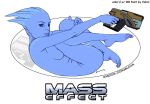 alien asari blue_eyes blue_skin english fetal_position gun izra knees_on_chest liara_t'soni liara_t'soni mass_effect nude on_back pistol weapon