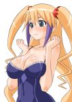 blonde_hair breasts cleavage cum cum_on_body cum_on_breasts cum_on_upper_body dragonaut green_eyes hair huge_breasts jacqueline_baumgold long_hair norakuro_nero ribbon ribbons tears twin_tails