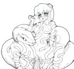  1girl anal bad_id beastiality blush breasts cum cum_in_pussy cum_inside double_penetration empty_eyes jouyo kochiya_sanae mishaguji monochrome monster sanae_kochiya sex snake solo tears tentacle tentacles touhou vaginal yam_21 