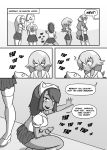 2014 5girls amalia_sheran_sharm anthro blush comic dialogue exhibitionism futanari long_hair looking_back megasweet monochrome multiple_girls penis public_masturbation school_uniform short_hair sound_effects thighhighs wakfu whakfuta_academy