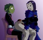 1girl beast_boy big_breasts breasts dc_comics leotard looking_back male raven_(dc) ravenravenraven tease teen_titans