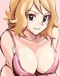 >:) blush bra cleavage cute downblouse looking_at_viewer nakaba naughty_face pink_bra pokemon pokemon_(anime) pokemon_xy porkyman serena serena_(pokemon) short_hair solo upper_body