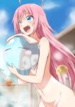  1girl 1girl bathing breasts fang high_resolution long_hair milim_nava nipples nude onsen pink_hair rimuru_tempest tensei_shitara_slime_datta_ken 