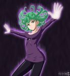 big_breasts breasts cosplay female green_eyes green_hair one-punch_man solo stiky_finkaz sweater tatsumaki zone-tan zone-tan_(cosplay)