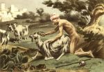 ancient_greek beastiality full_body goat greek horns human interspecies man outdoors paul_avril sex standing traditional_media white_fur