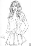  breasts des_manders harry_potter hermione_granger monochrome no_bra partially_clothed shirt skirt unbuttoned_shirt 