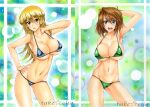 2_girls alexis_rhodes alluring big_breasts bikini blonde_hair blue_eyes brown_hair takecha tea_gardner yellow_eyes yu-gi-oh!