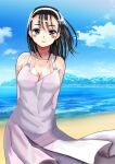 1girl alluring beach black_hair blush brown_eyes cloud dress kazama_jun namco ocean summer_dress sundress tekken tekken_2 tekken_tag_tournament tekken_tag_tournament_2