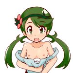 artist_request blush embarrassed flashing looking_at_viewer mallow mallow_(pokemon) mao_(pokemon) no_bra no_shirt pokemon pokemon_sm simple_background white_background