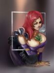 1girl alluring between_breasts big_breasts breasts cleavage long_hair red_hair soul_calibur soulcalibur_iii valeria