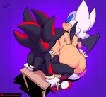  1boy 1girl 2017 anthro anus argento bat bat_wings clothing duo eyeshadow female furry gloves half-closed_eyes hedgehog highres looking_back makeup male male/female male_penetrating mammal membranous_wings penetration penis pussy rouge_the_bat sega shadow_the_hedgehog sitting sonic_(series) vaginal vaginal_penetration wings 