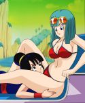  2_girls big_breasts bikini breasts bulma bulma_brief chichi cleavage dicasty dicasty1 dragon_ball dragon_ball_super dragon_ball_z female female_only nail_polish red_bikini red_nails red_swimsuit sun_glasses sunglasses swimsuit yuri 