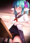  1girl blush clothed desk desk_hump desk_sex finana_ryugu headfins neroshi nijisanji panties school_uniform table_sex virtual_youtuber vtuber 