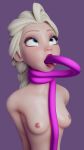 1girl 1girl ahe_gao blonde_hair blue_eyes breasts disney elsa frozen_(movie) hibbitydip long_hair nipples nude open_mouth oral purple_background purple_tentacles tentacle tentacle_paizuri topless